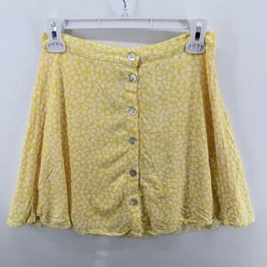 DIVIDED H M Yellow Floral Button Front Mini Skirt Women Size 4